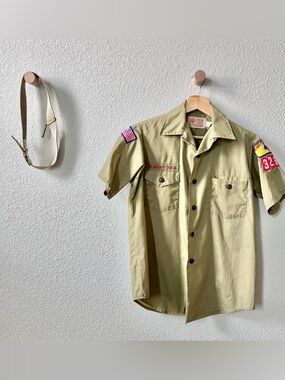 Vintage Cub Scout Uniform Shirt, Belt, Brown BSA Heart of Texas 1970